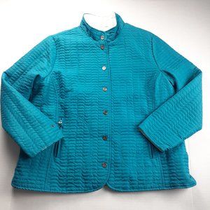 Norm Thompson Womens Jacket Size Petite XL Quilted Teal Fully Lined With Pockets
